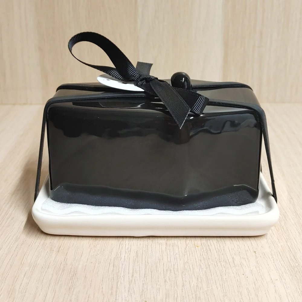 RAE DUNN Coffin Butter Dish R.I.P. Spooky Halloween Black Ceramic Kitchen Decor